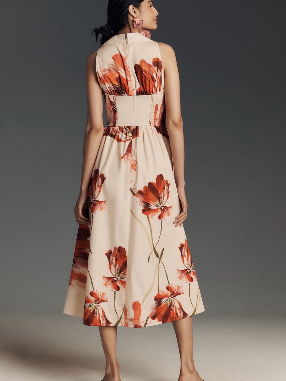 Hutch Vivian Sleeveless Cream Floral Midi Shirt Dress XXS PETITE NWT - Picture 3 of 7